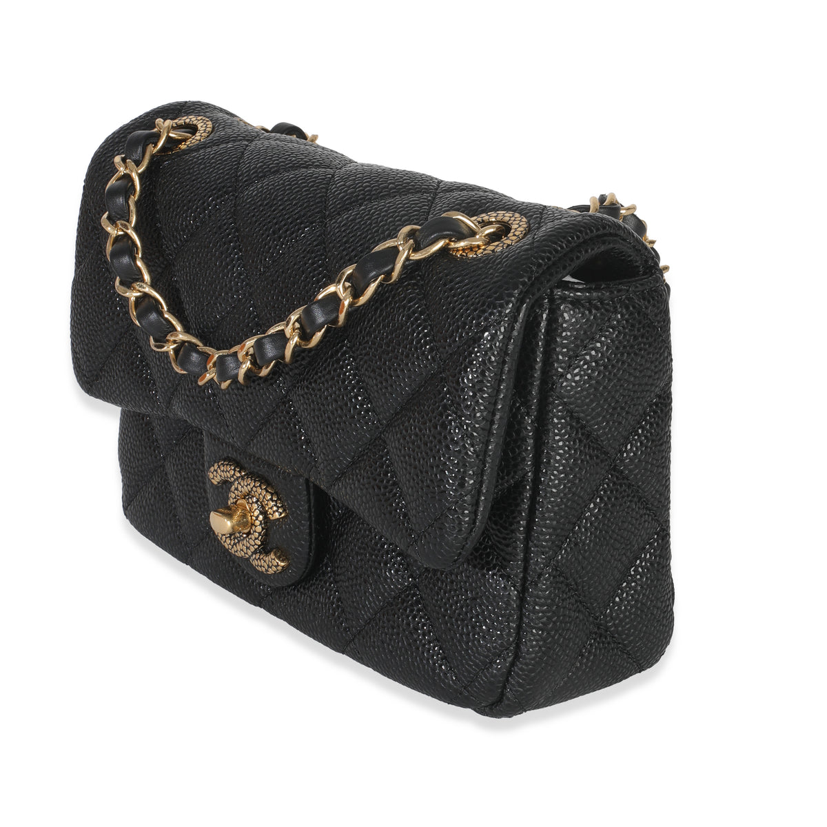 Black Quilted Grained Lambskin Mini Flap