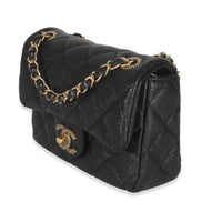 Black Quilted Grained Lambskin Mini Flap