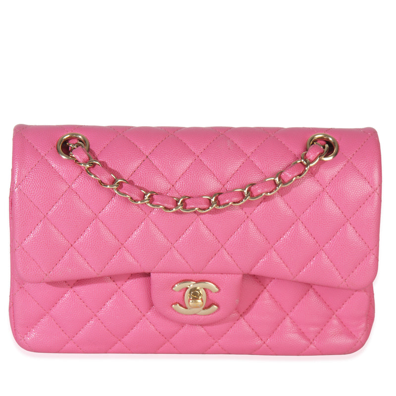 22P Pink Quilted Caviar Small Classic Double Flap Handbag