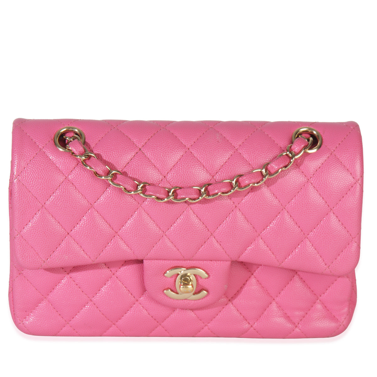 22P Pink Quilted Caviar Small Classic Double Flap Handbag