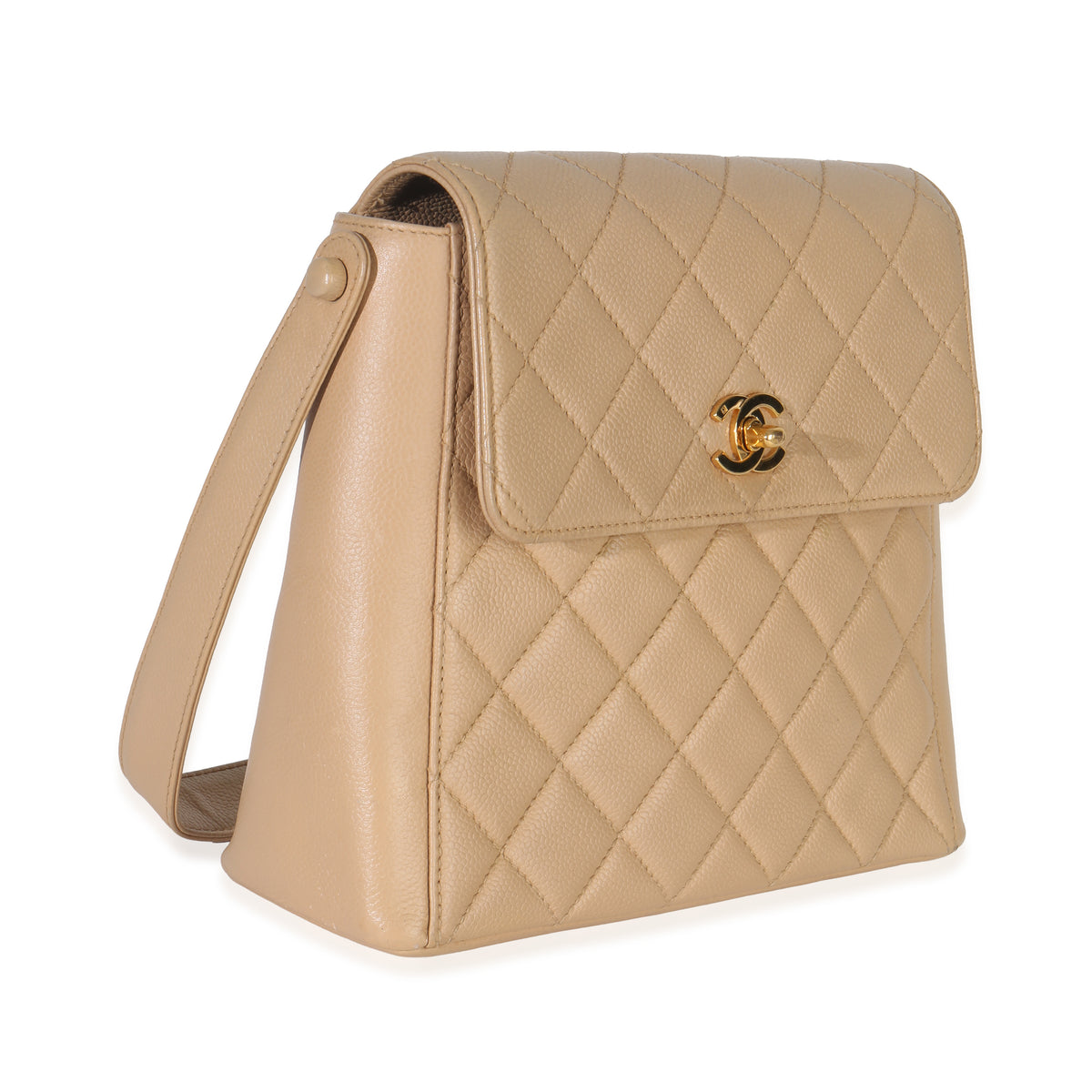 Vintage 24K Beige Quilted Caviar CC Shoulder Handbag
