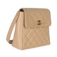 Vintage 24K Beige Quilted Caviar CC Shoulder Handbag