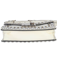 White Studded Saffiano Mini Sound Top Handle Crossbody Bag