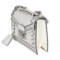 White Studded Saffiano Mini Sound Top Handle Crossbody Bag