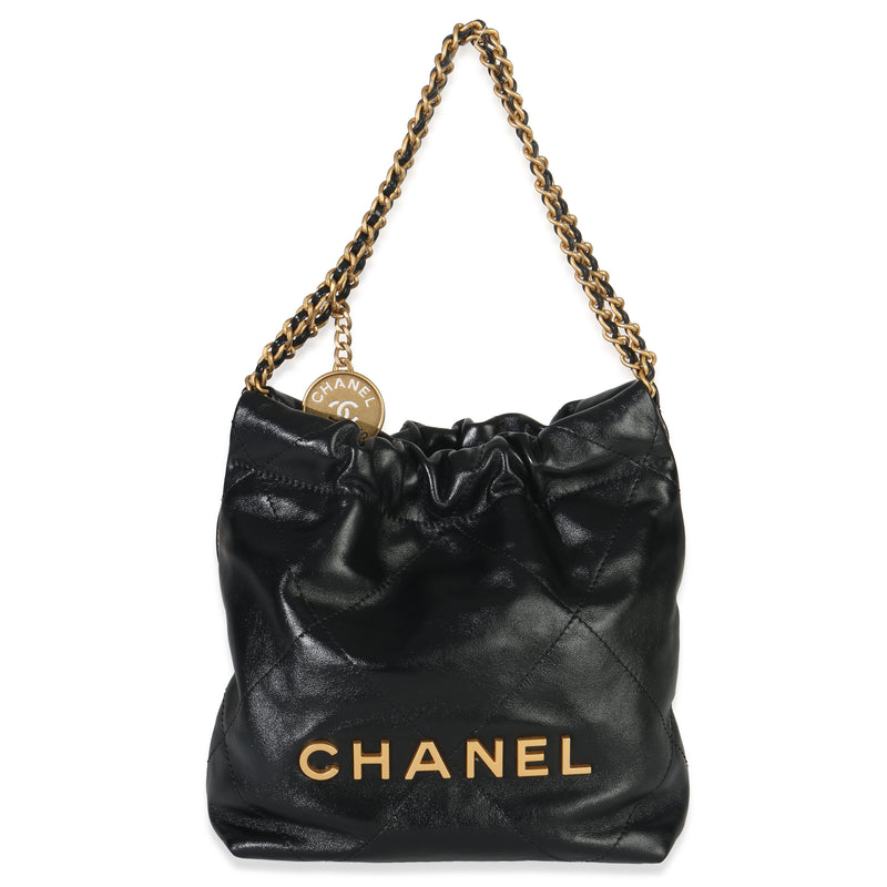 Black Quilted Calfskin Mini Chanel 22 Hobo