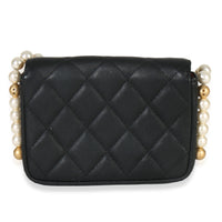 Black Quilted Calfskin About Pearls Card Holder With Chain