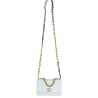 Pale Blue Quilted Lambskin Chanel 19 Wallet on Chain