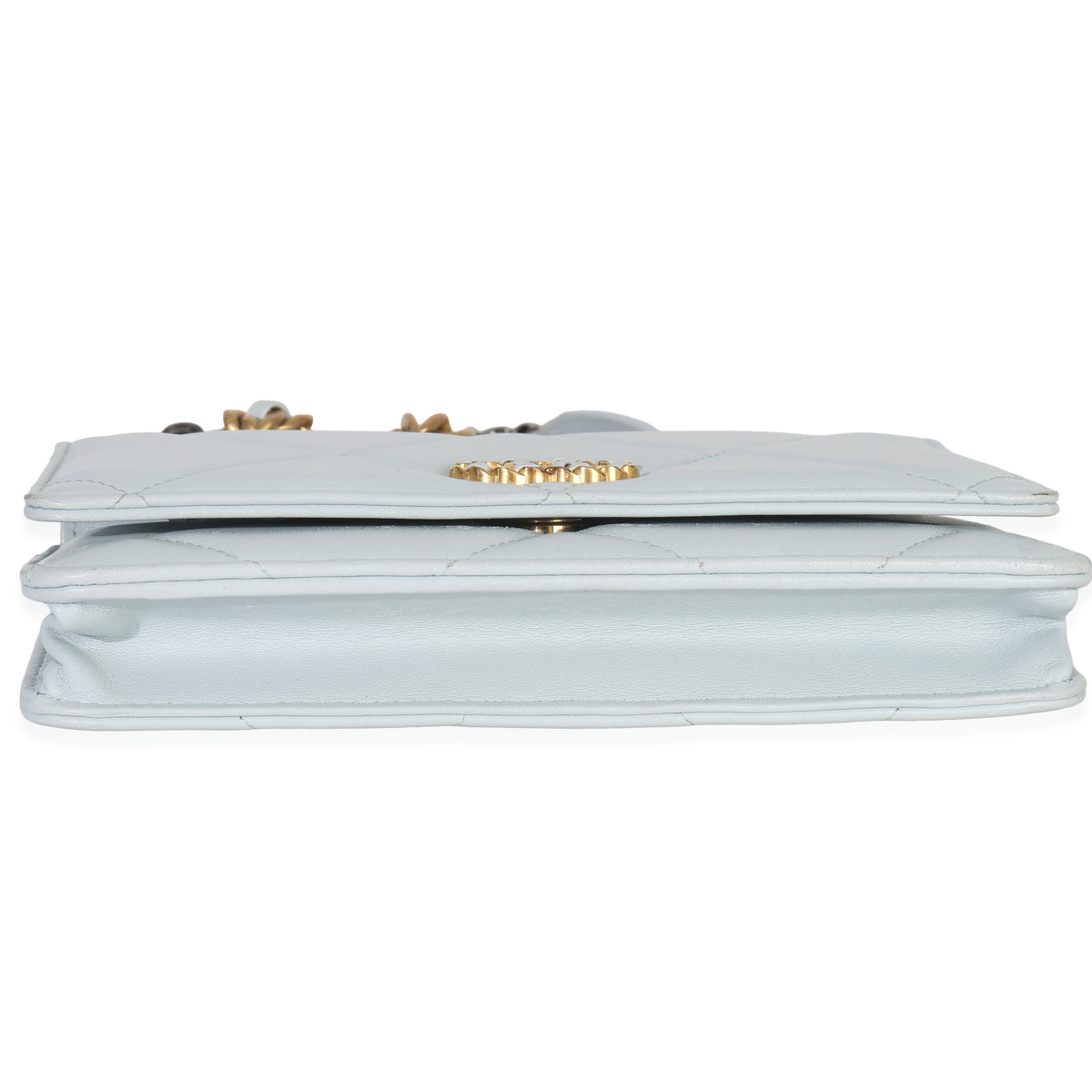 Pale Blue Quilted Lambskin Chanel 19 Wallet on Chain