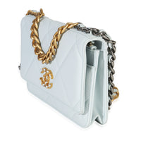 Pale Blue Quilted Lambskin Chanel 19 Wallet on Chain