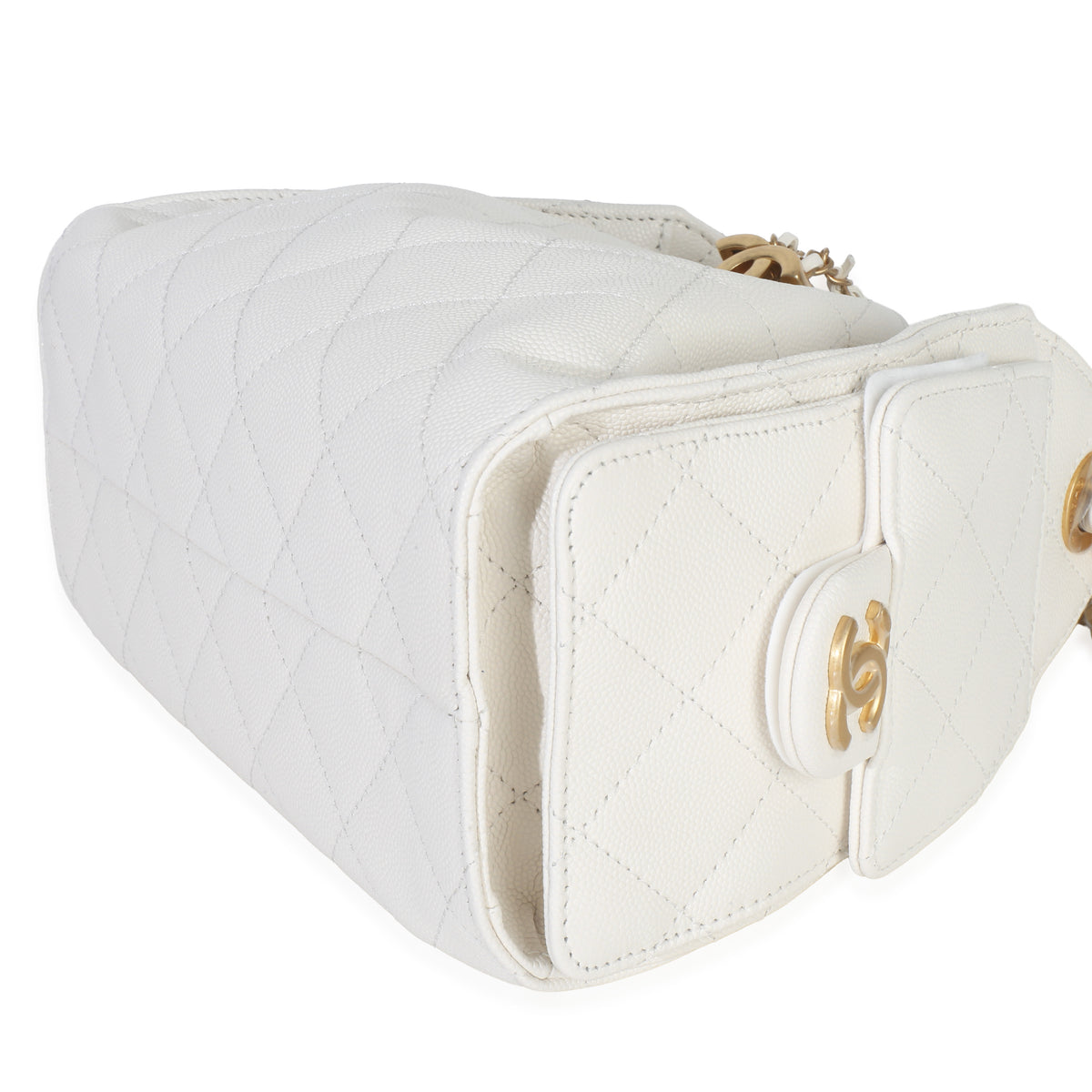 White Quilted Caviar Mini Chanel 25 Hobo Handbag