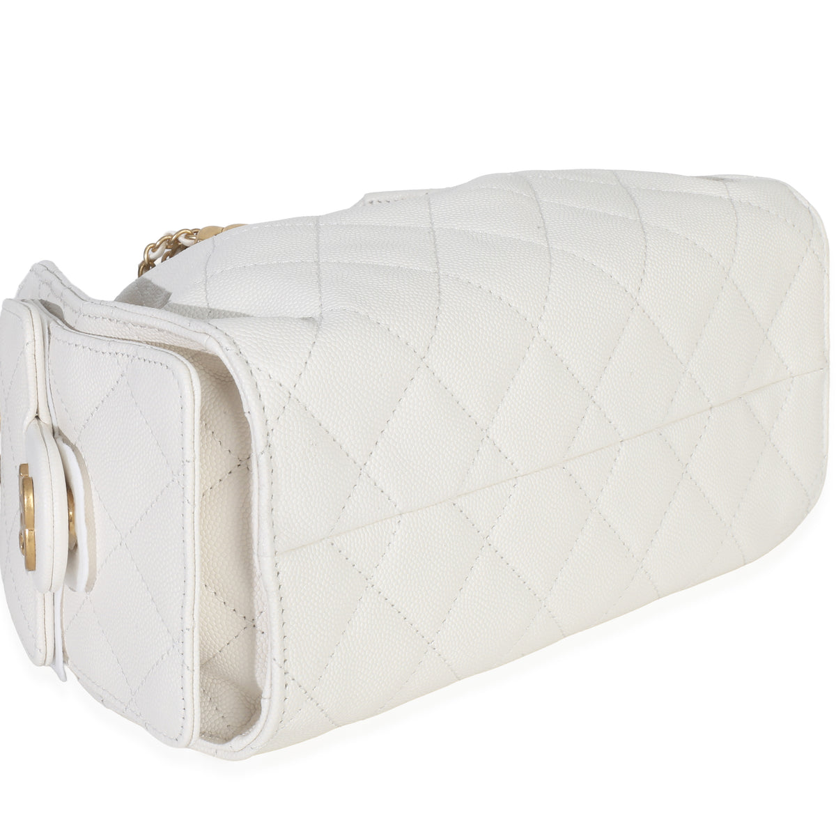 White Quilted Caviar Mini Chanel 25 Hobo Handbag