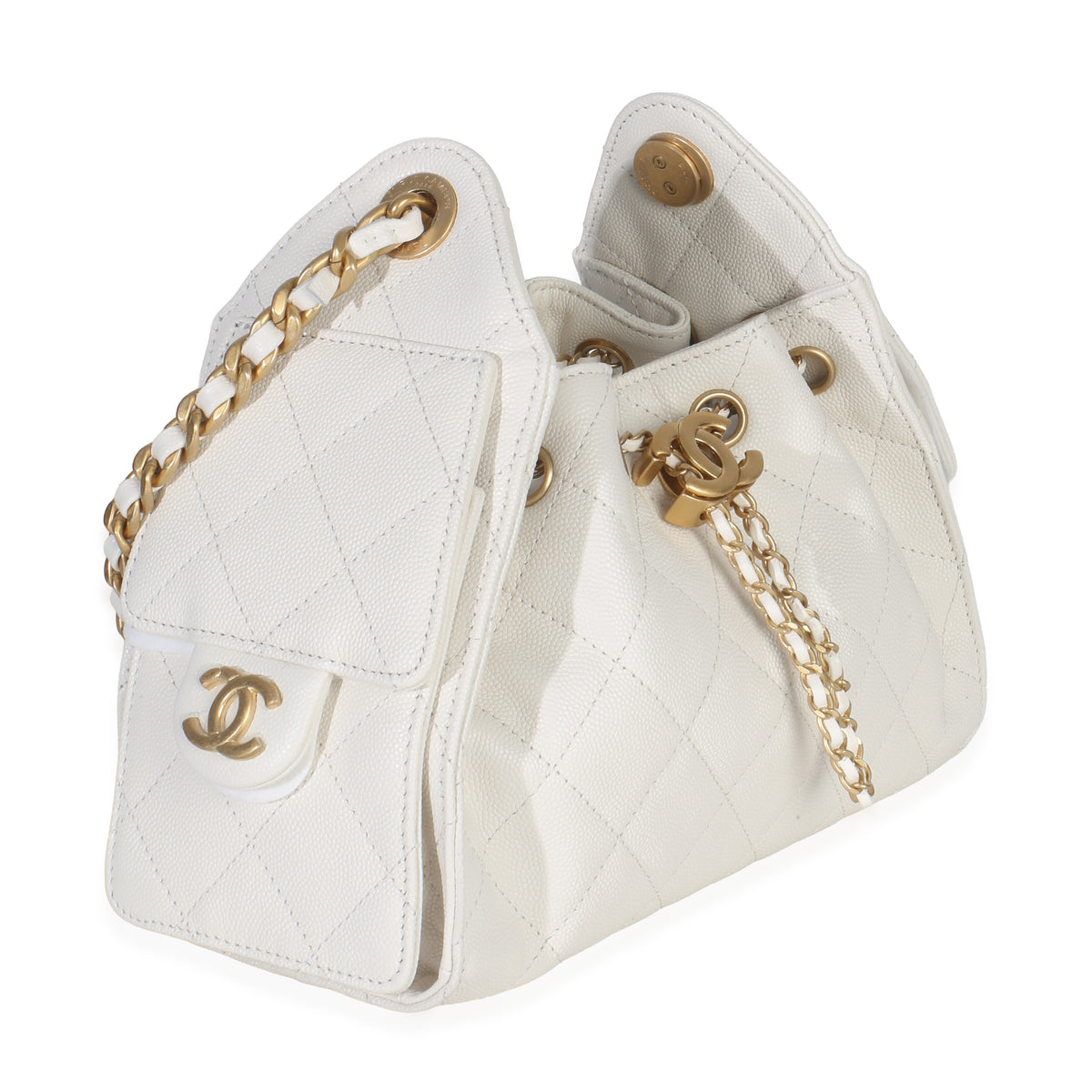 White Quilted Caviar Mini Chanel 25 Hobo Handbag