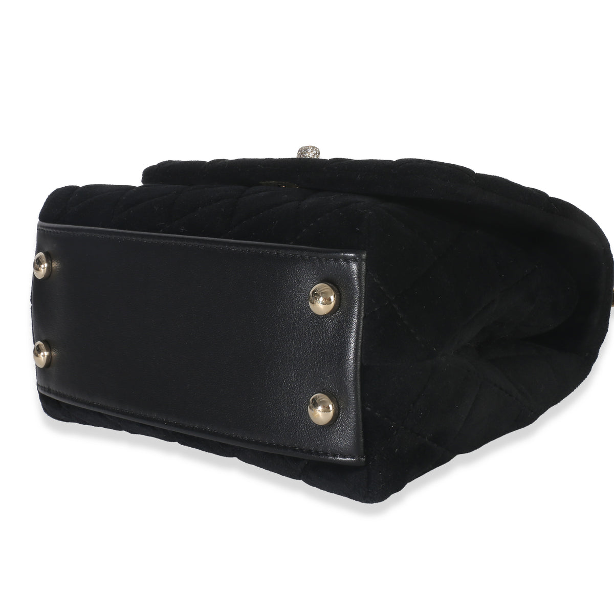 Black Quilted Velvet Crystal Extra Mini Coco Handle Flap Bag