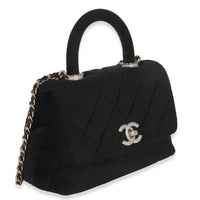 Black Quilted Velvet Crystal Extra Mini Coco Handle Flap Bag