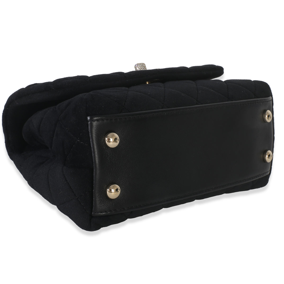 Black Quilted Velvet Crystal Extra Mini Coco Handle Flap Bag