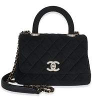 Black Quilted Velvet Crystal Extra Mini Coco Handle Flap Bag