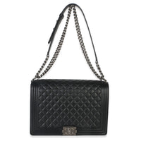 Black Quilted Caviar Large Boy Handbag