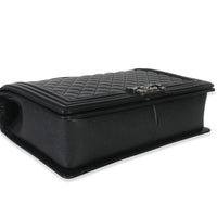 Black Quilted Caviar Large Boy Handbag
