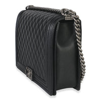 Black Quilted Caviar Large Boy Handbag