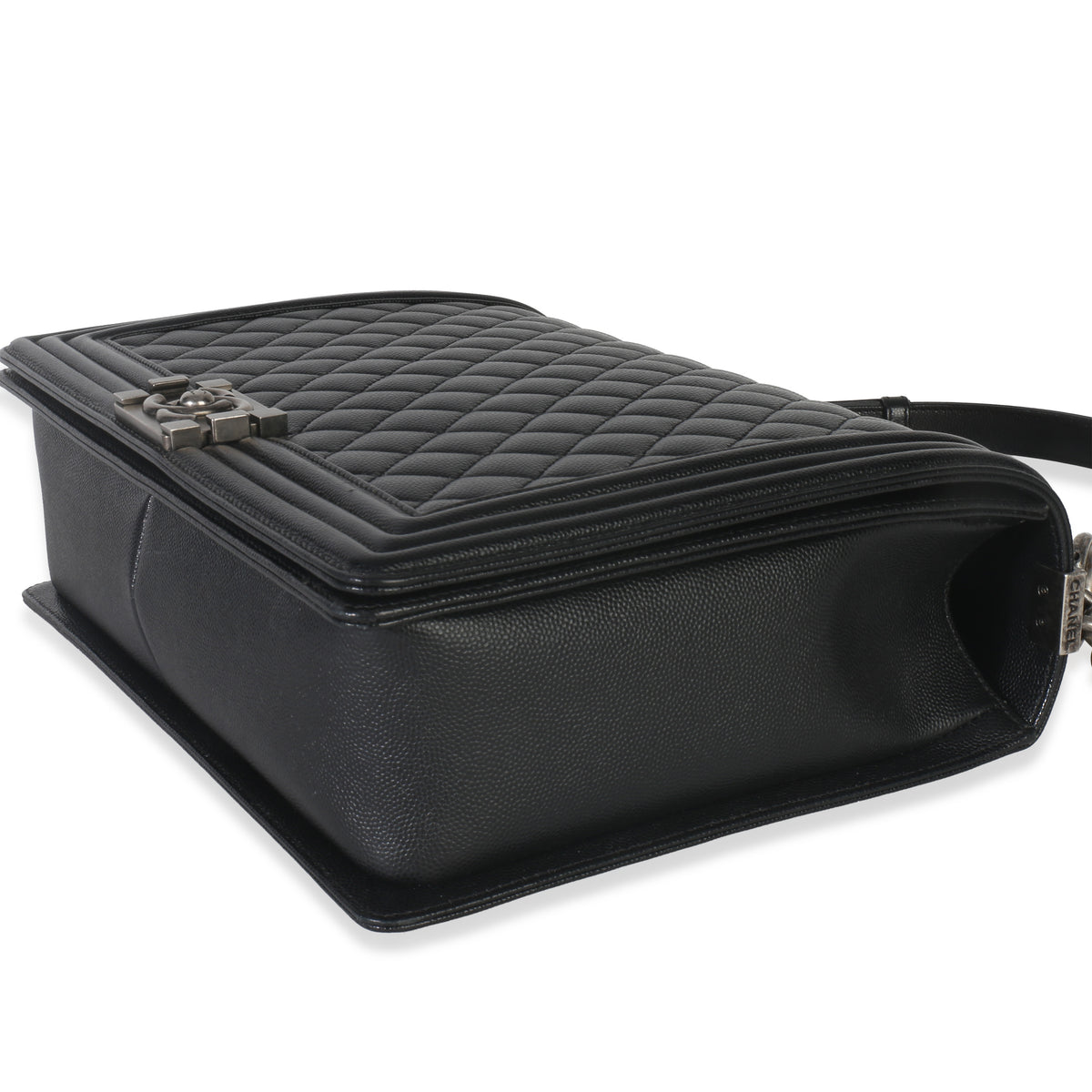 Black Quilted Caviar Large Boy Handbag