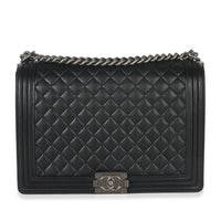 Black Quilted Caviar Large Boy Handbag