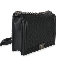 Black Quilted Caviar Large Boy Handbag