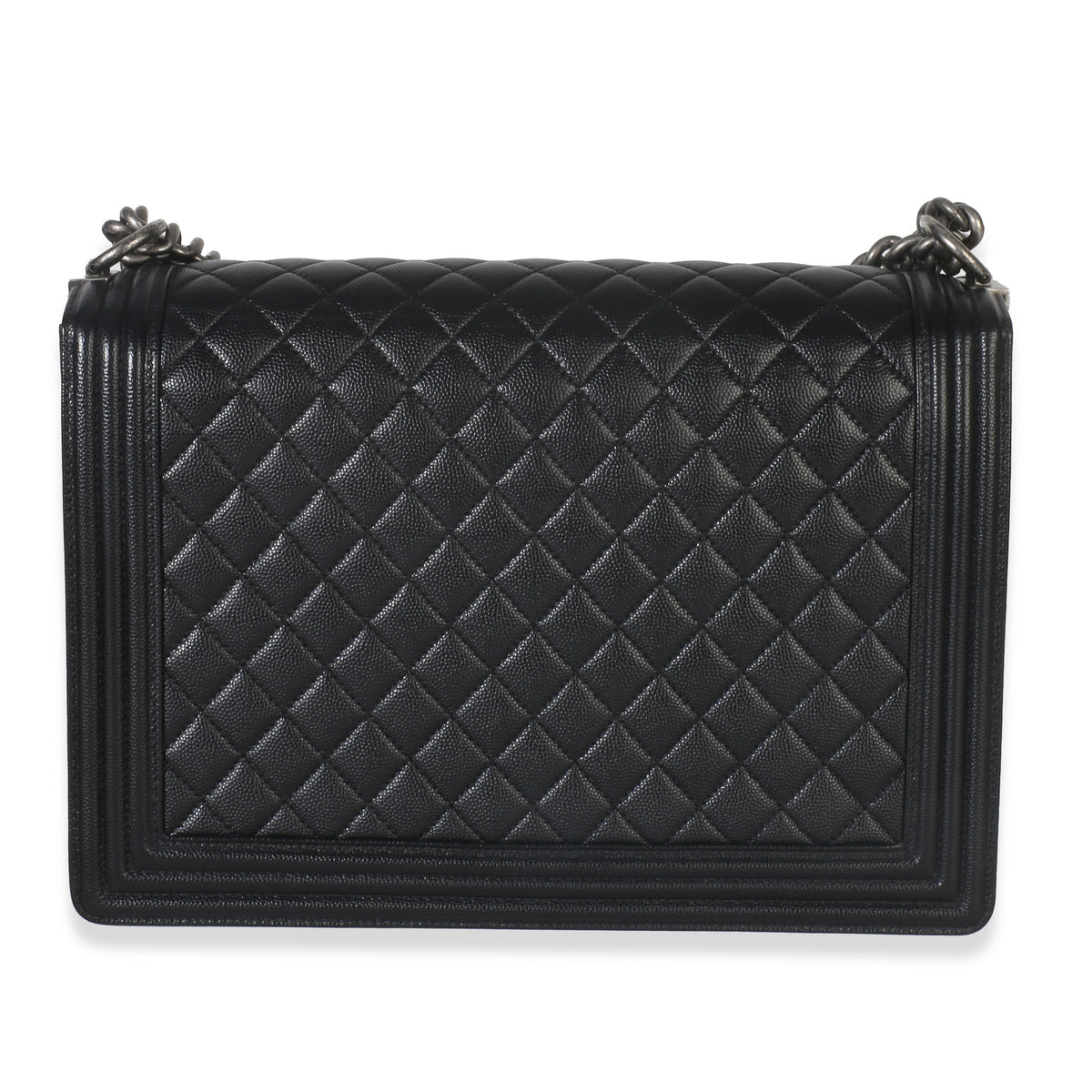 Black Quilted Caviar Large Boy Handbag