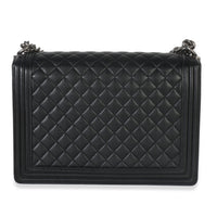 Black Quilted Caviar Large Boy Handbag
