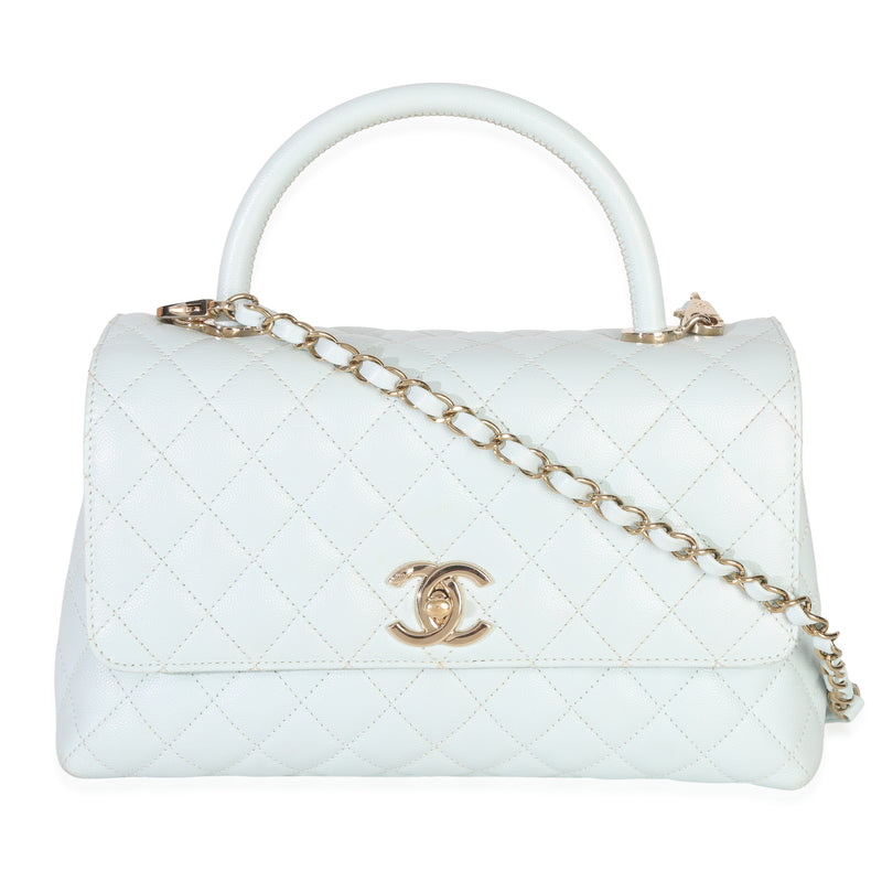 Light Blue Quilted Caviar Medium Coco Top Handle Handbag
