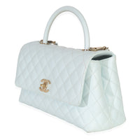 Light Blue Quilted Caviar Medium Coco Top Handle Handbag