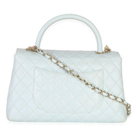 Light Blue Quilted Caviar Medium Coco Top Handle Handbag