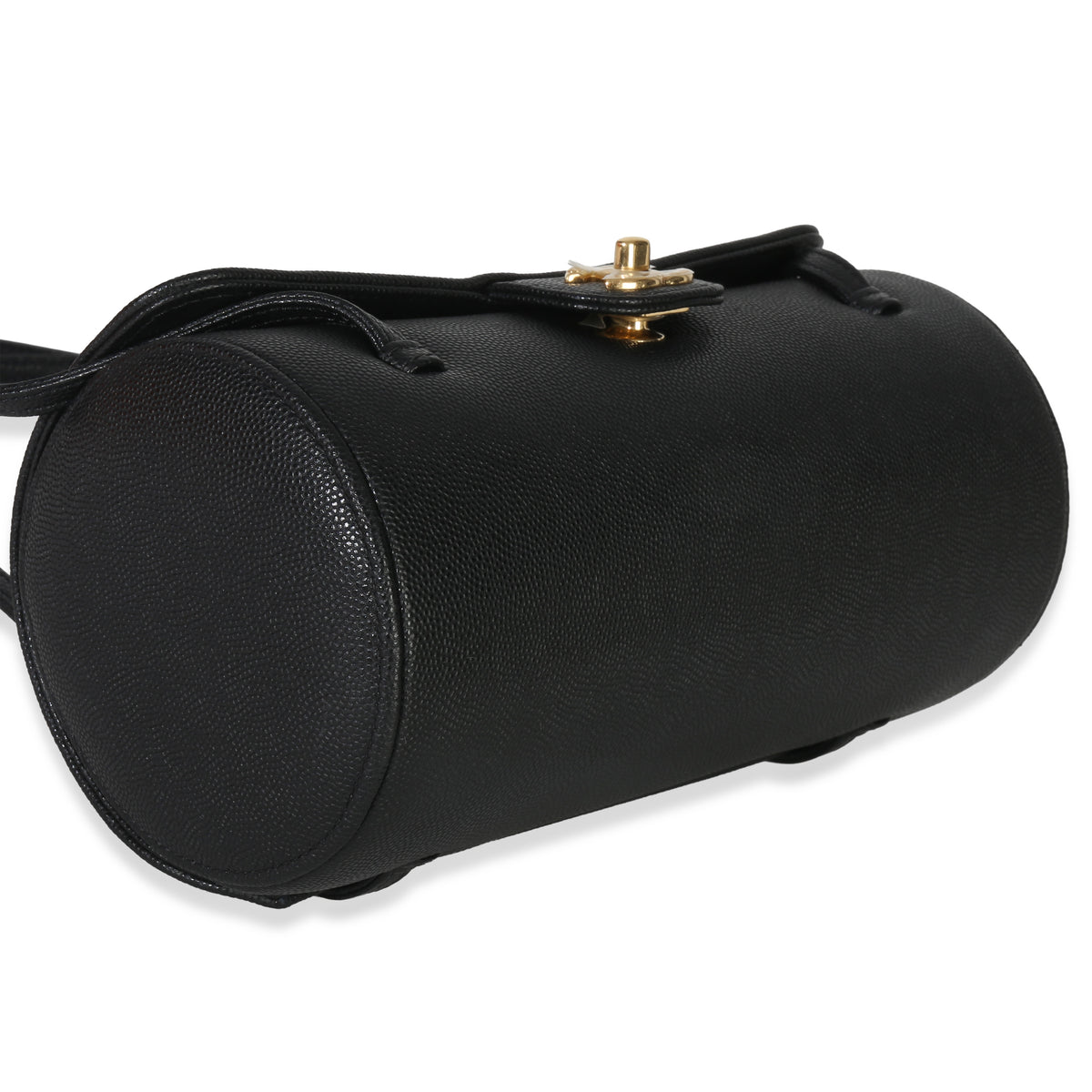 26P Black Grained Shiny Calfskin Small Bowling Bag