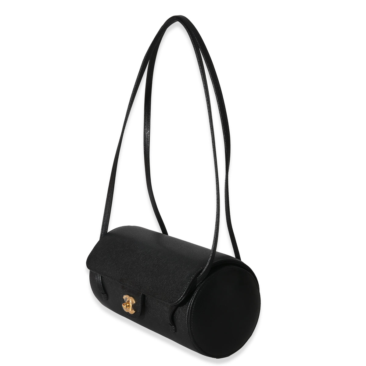 26P Black Grained Shiny Calfskin Small Bowling Bag