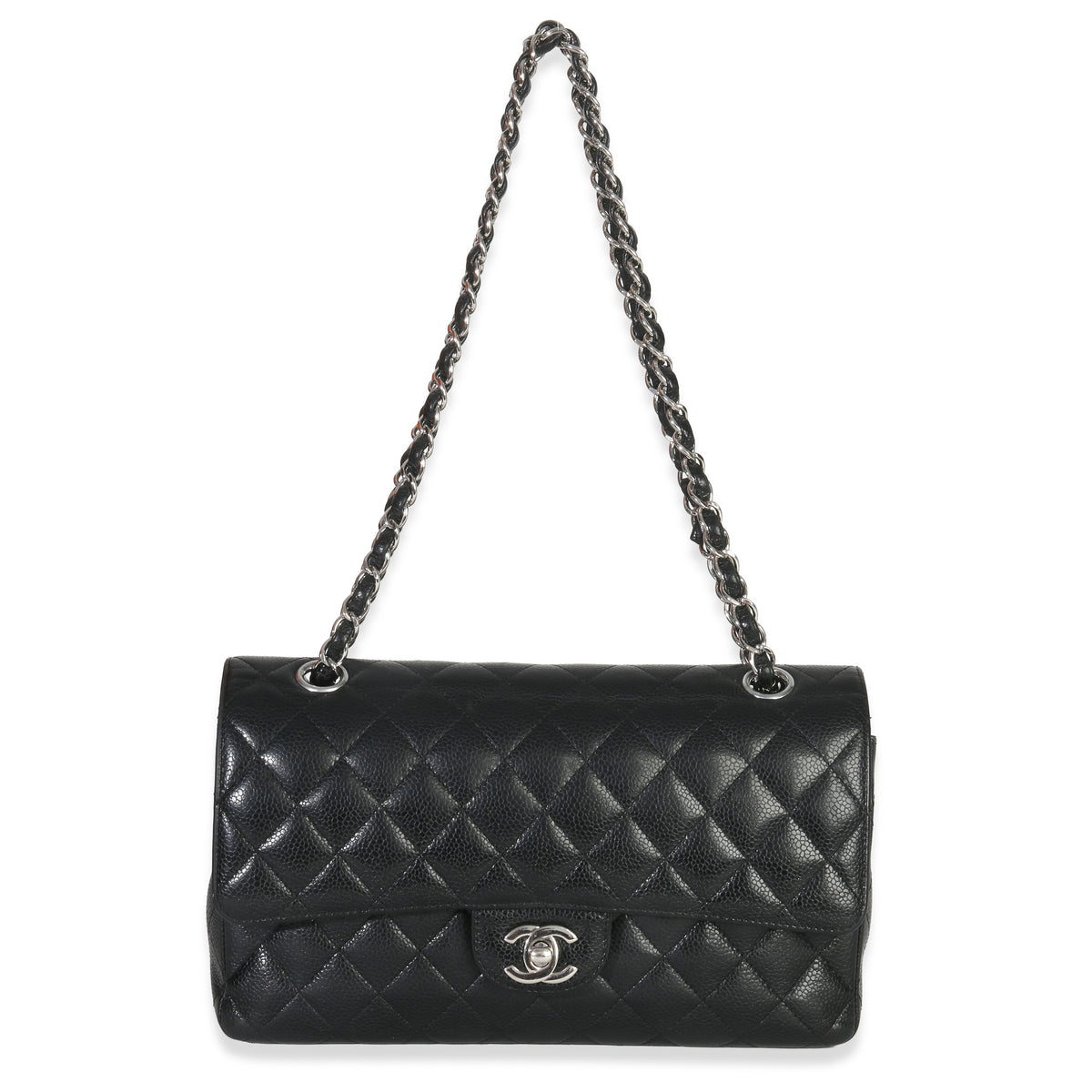 Black Quilted Caviar Medium Classic Double Flap Handbag
