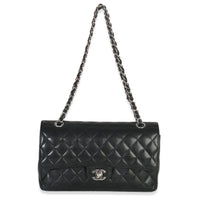 Black Quilted Caviar Medium Classic Double Flap Handbag