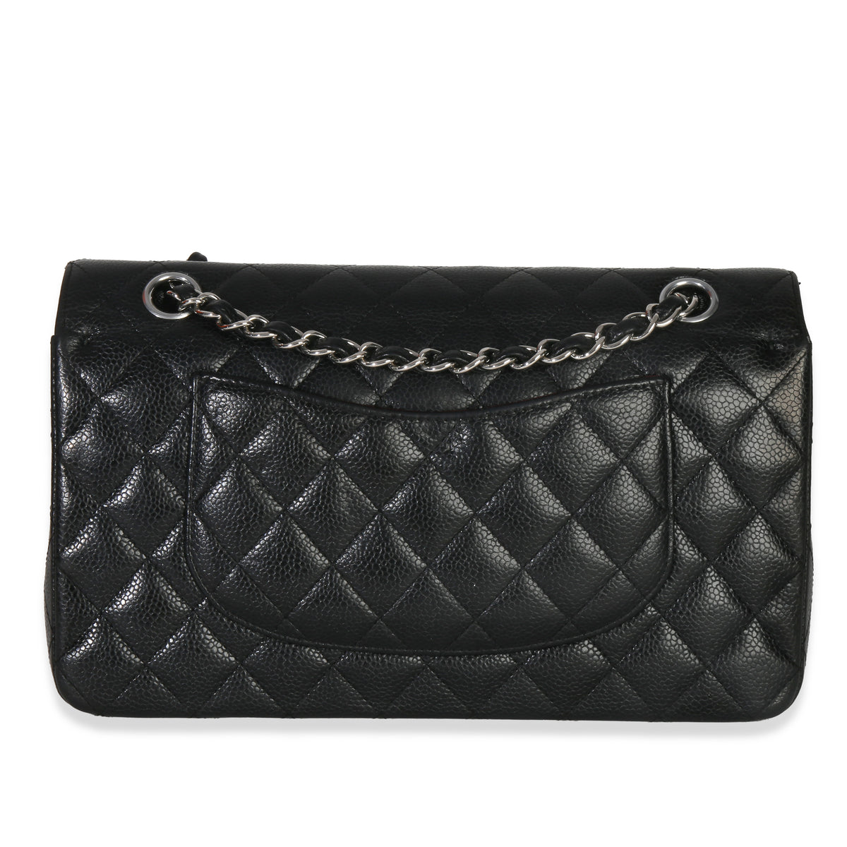 Black Quilted Caviar Medium Classic Double Flap Handbag