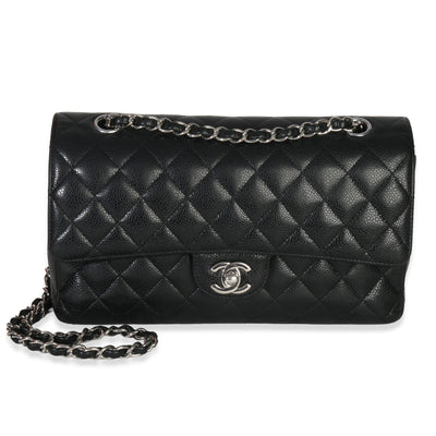 Black Quilted Caviar Medium Classic Double Flap Bag