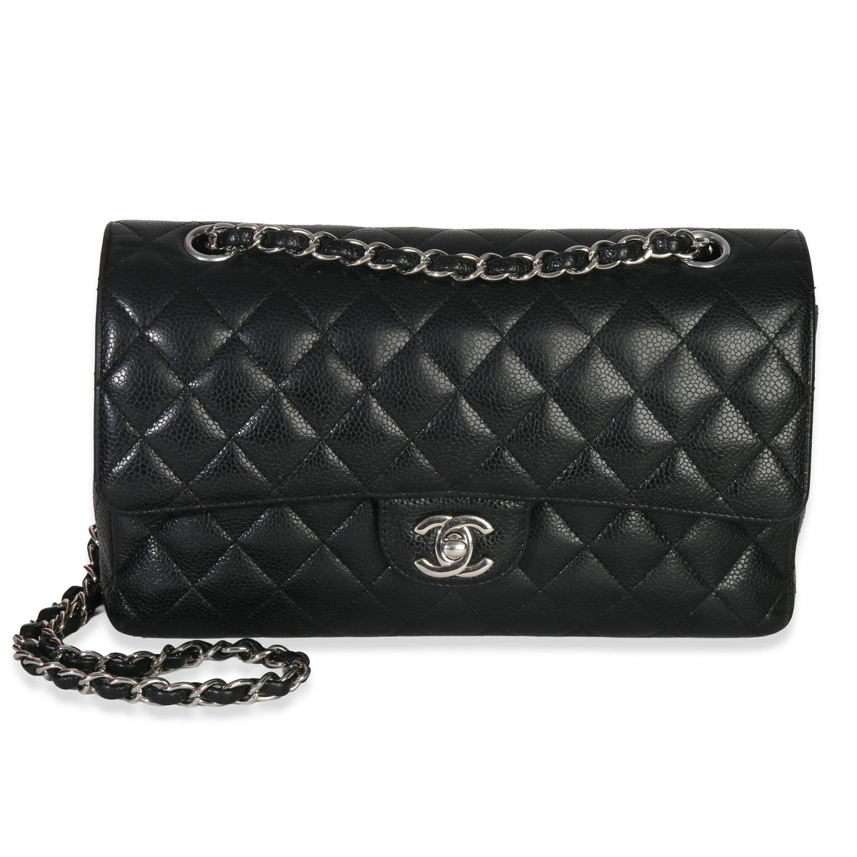 Black Quilted Caviar Medium Classic Double Flap Bag