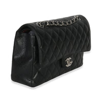 Black Quilted Caviar Medium Classic Double Flap Handbag