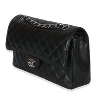 Black Quilted Caviar Medium Classic Double Flap Handbag