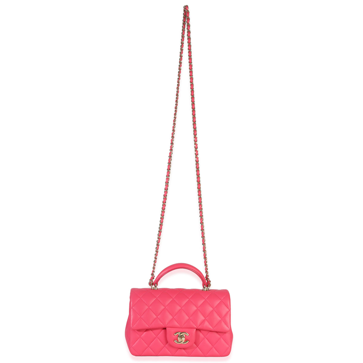 Dark Pink Quilted Lambskin Mini Rectangular Top Handle Flap Bag