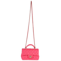 Dark Pink Quilted Lambskin Mini Rectangular Top Handle Flap Bag