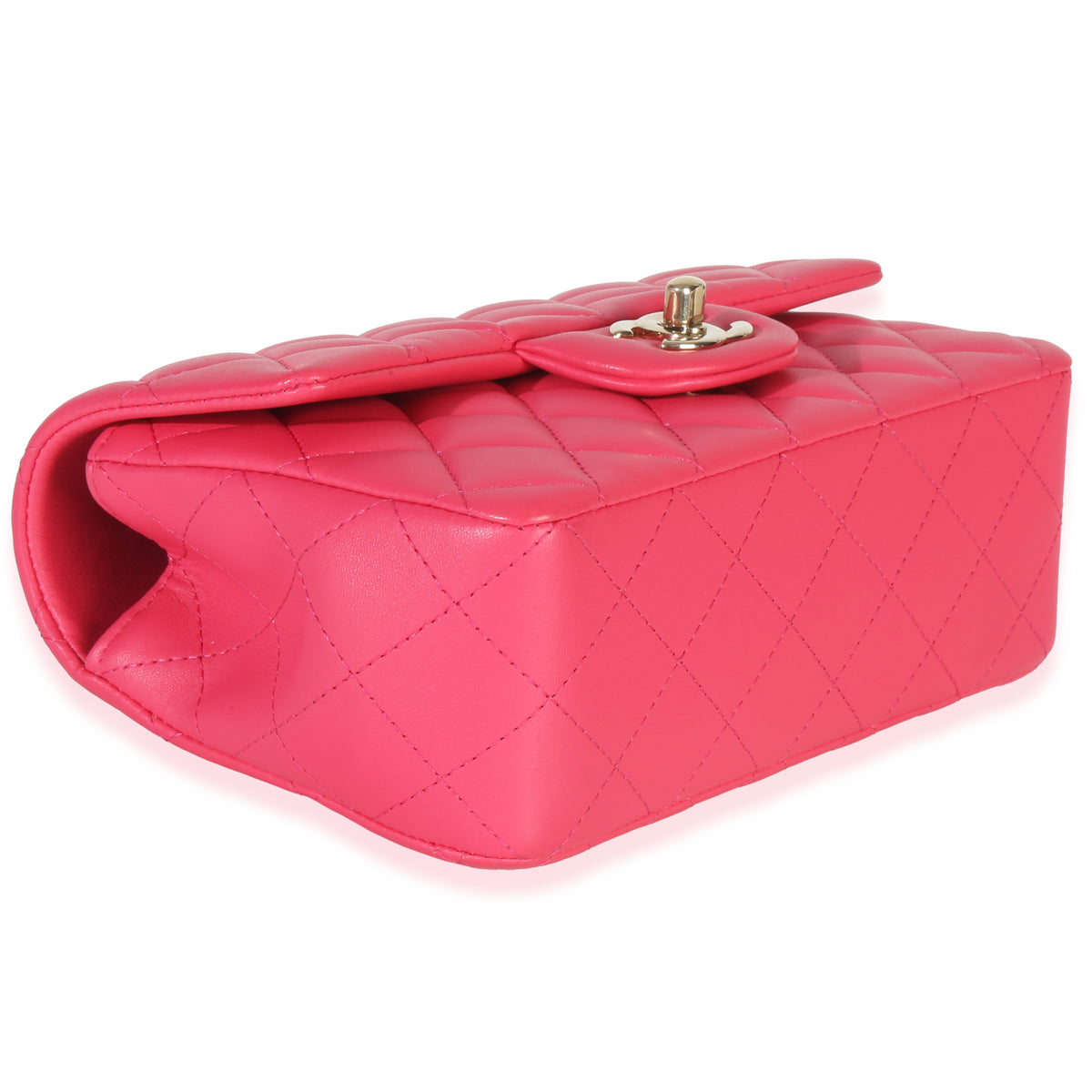 Dark Pink Quilted Lambskin Mini Rectangular Top Handle Flap Bag