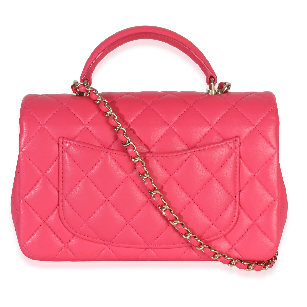 Dark Pink Quilted Lambskin Mini Rectangular Top Handle Flap Bag