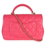 Dark Pink Quilted Lambskin Mini Rectangular Top Handle Flap Bag