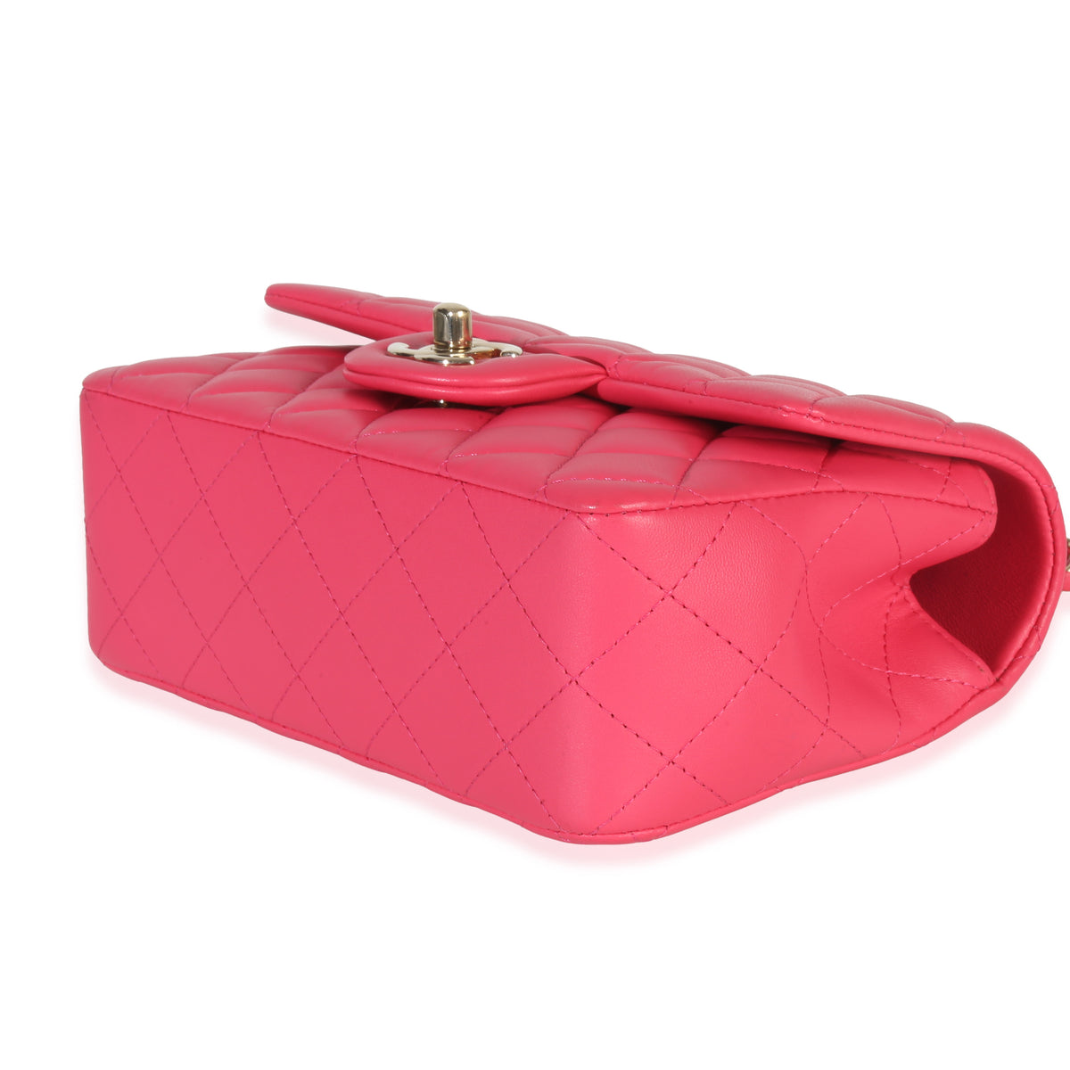 Dark Pink Quilted Lambskin Mini Rectangular Top Handle Flap Bag