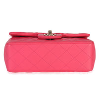 Dark Pink Quilted Lambskin Mini Rectangular Top Handle Flap Bag