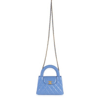 Blue Shiny Aged Calfskin Quilted Nano Kelly Shopper