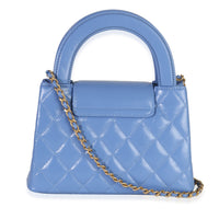 Blue Shiny Aged Calfskin Quilted Nano Kelly Shopper