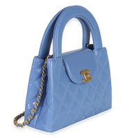 Blue Shiny Aged Calfskin Quilted Nano Kelly Shopper
